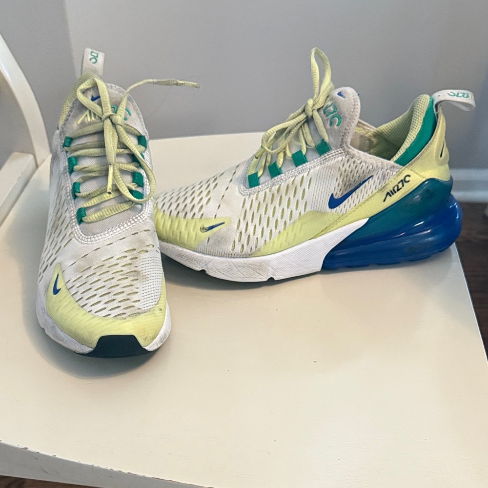 Nike Air Max 270 in White, Blue, and Green, Youth Size 5